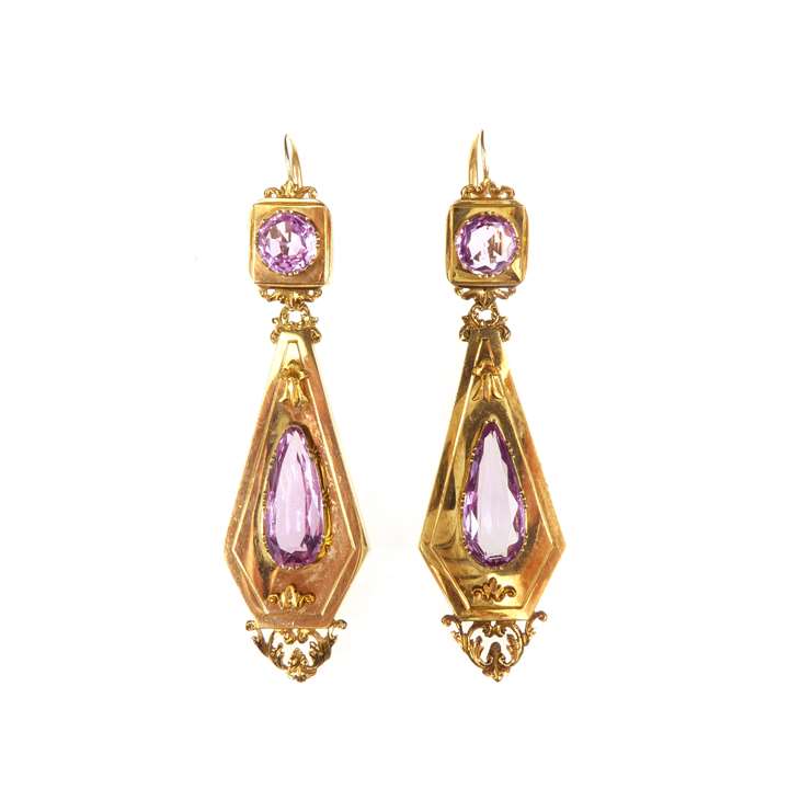 Pair of 19th century pink topaz and gold earrings